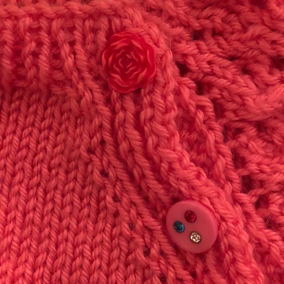 Hand Knit Toddlers Pullover w/Lace Pattern Sleeves, Hot Coral Pink, NEW Size 2-3 - Picture 6 of 9